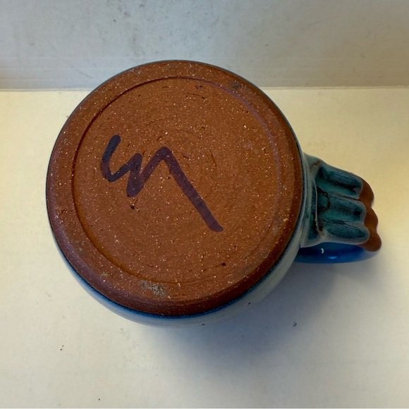 Handcrafted Hand Thrown Blue Brown and White Ceramic Redware Coffee Cup Mug - Picture 8 of 10